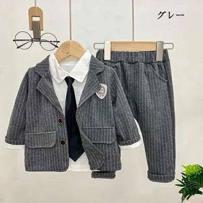 スーツキッズ男の子入学式子フォーマルスーツピアノ発表会男の子lフォーマル長袖スーツセットアップスーツ男の子子ジャケットパンツシャツネクタイセットアップ結婚式発表会七五三80cm/90cm/100cm/
