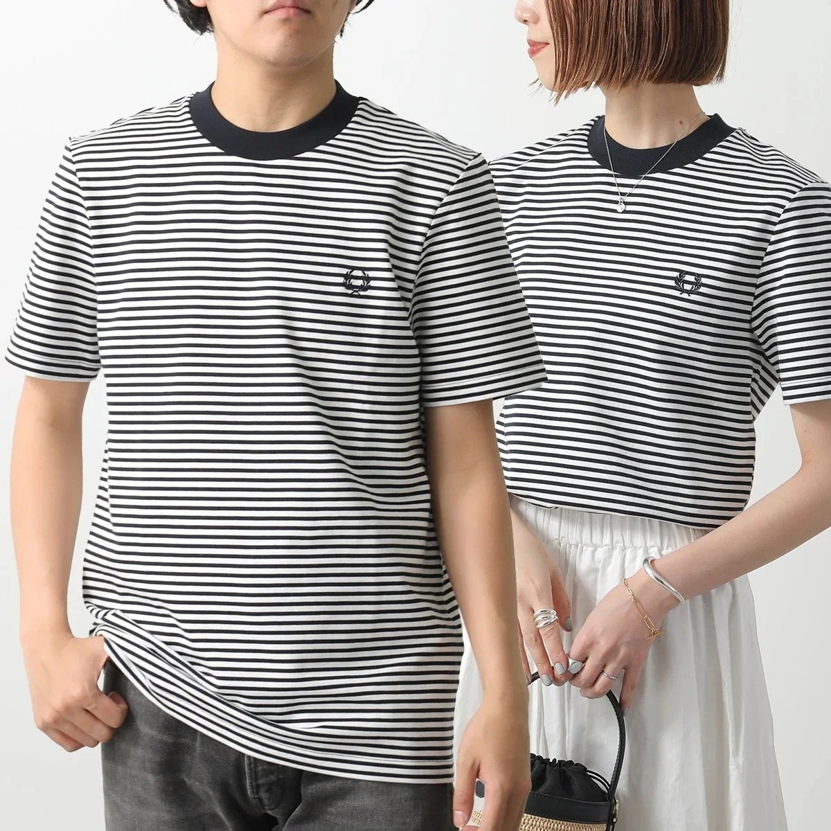 FRED PERRY フレッドペリー Tシャツ Fine Stripe ファイン ストライプ M6581 メンズ レディース 半袖 カットソー ローレルリース刺繍 267/NAVY-SnowWhite