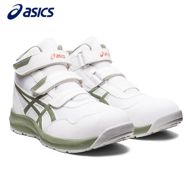 アシックス 安全靴 ウィンジョブ CP216 3E相当 ハイカット ベルクロ ホワイトライケングリーン 25.5cm 1273A076 セーフティシューズ 作業靴 先芯