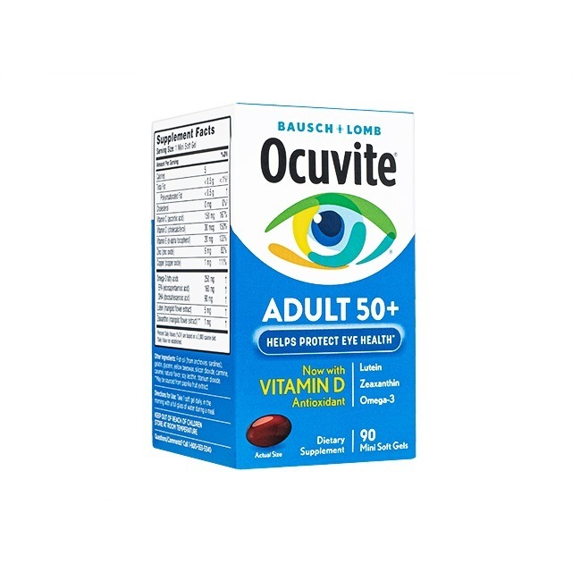 Ocuvite オキュバイト アダルト50+ 90ソフトジェル 1箱 　Adult 50+ (50プラス) Softgels 海外直送：日時指定不可　国際郵便書留発送 5,339円