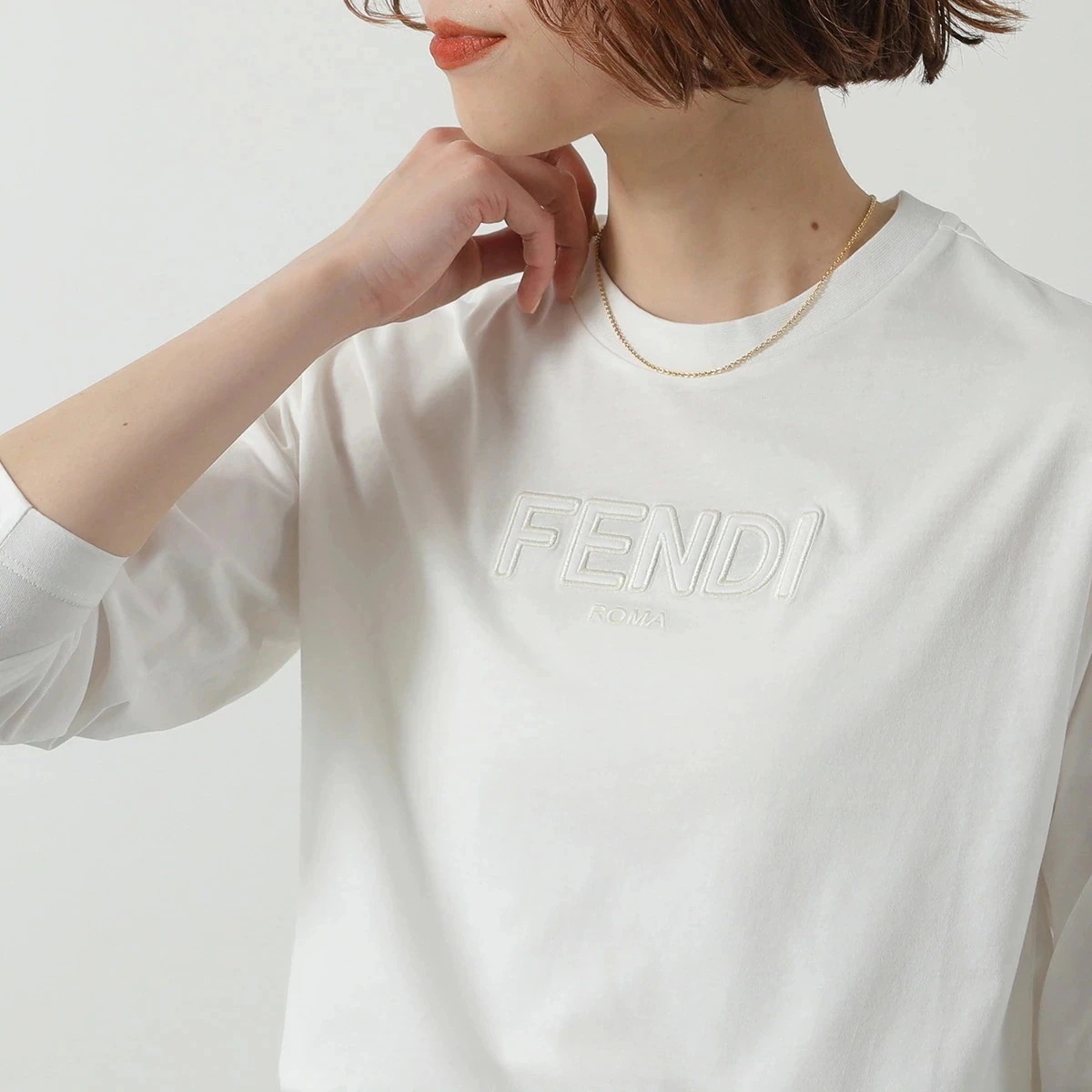 FENDI KIDS フェンディ キッズ Tシャツ JUI183 7AJ レディース ガールズ 長袖 カットソー ロゴT ロンT 刺繍 コットン クルーネック F0TU9 【ts】