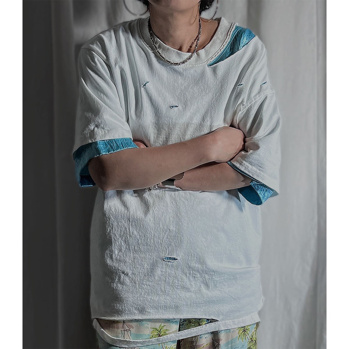 PROVOKE プロヴォーク Tシャツ damage Tshirt PV-010051 レディース 半袖 クルーネック カットソー コットン ダメージ加工 オー