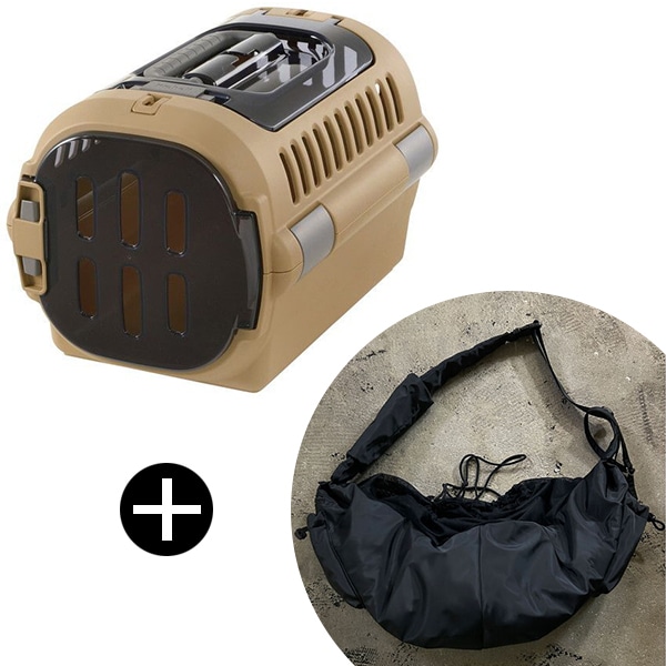 キャンピングキャリーファイン ダブルドア S ブラウン + PUFF PET PUFF SLING P25001-15 ブラック ペットキャリー セット