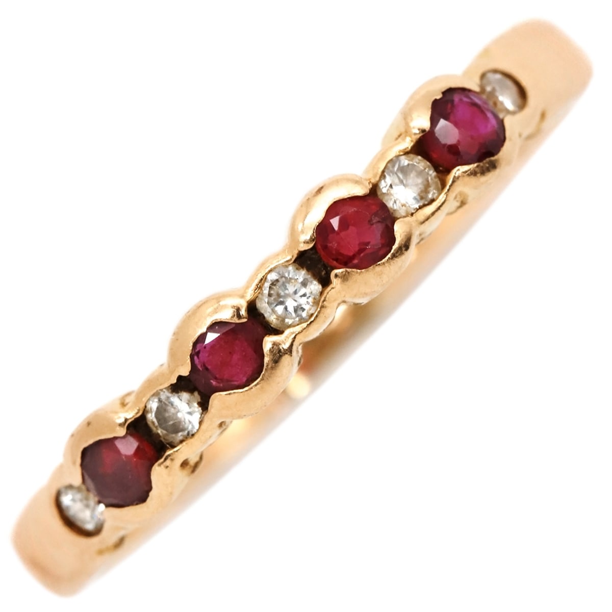 リング 指輪 ルビー ダイヤリング K18PG ルビー ダイヤモンド ピンクゴールド レッド 赤 ダイヤ ピンクゴールド 一文字 14.5号【中古】