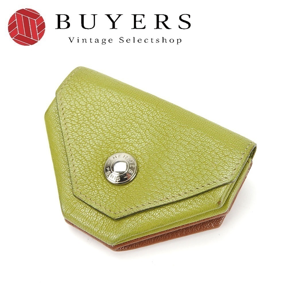 中古 エルメス コインケース 小銭入れ ルヴァンキャトル F刻印 ダブルフェイス 両面 シェーブル レザー 革 グリーン ブラウン 普段使い 小物 レディース メンズ 女性 男性 HERMES