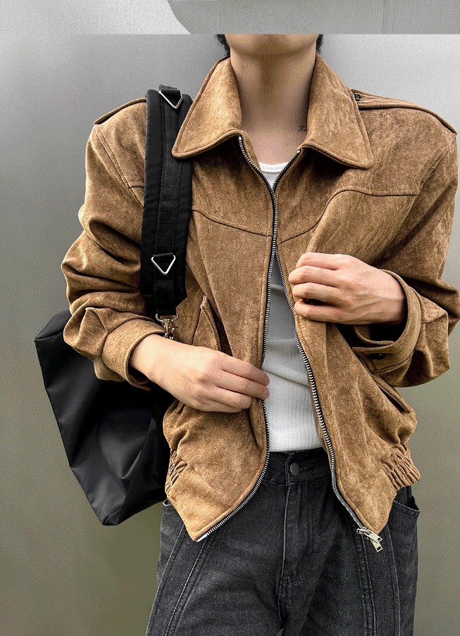 [COSYHARU公式]Rect Epaulet Suede Jacket - 2 Types