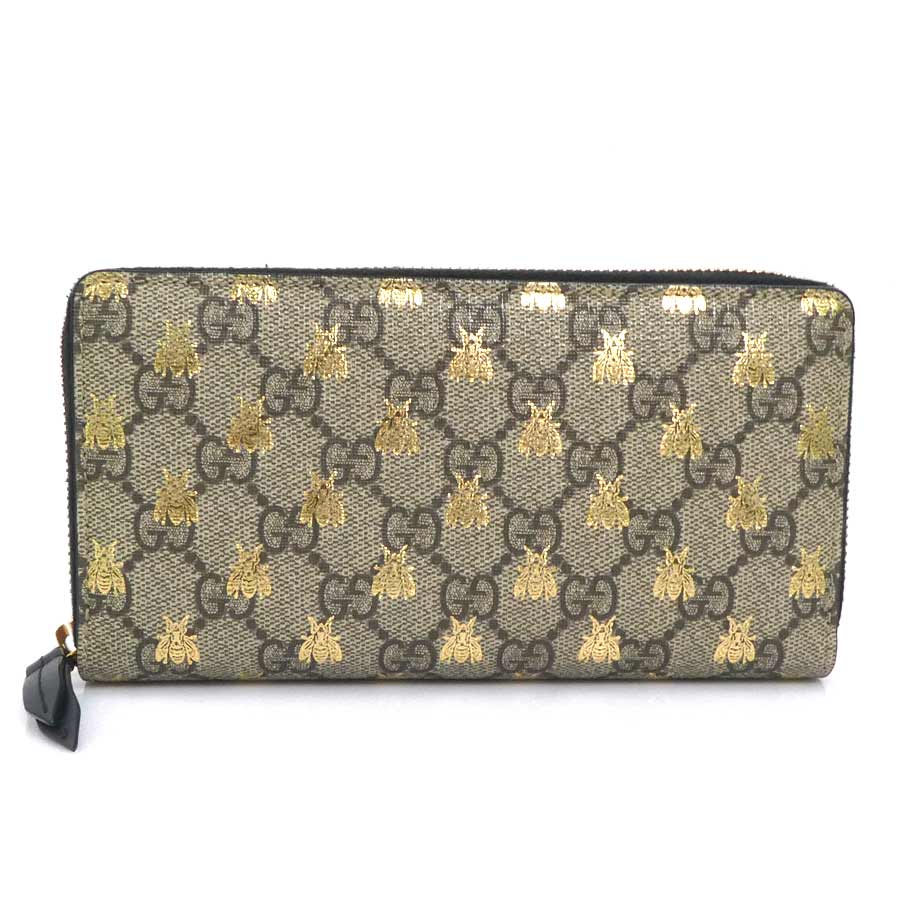 グッチ GUCCI ラウンドファスナー長財布 Bee GGスプリームキャンバス ブラウン/ゴールド ゴールド ユニセックス 410102 e60755a