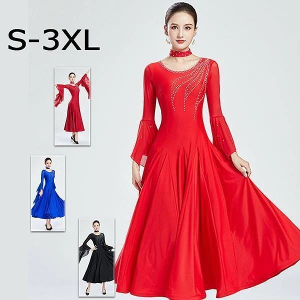 社交ダンスドレス 広がる裾 競技用ドレス ダンス衣装 ダンスウェア ステージ衣装 スタンダード ドレス ワンピースドレス