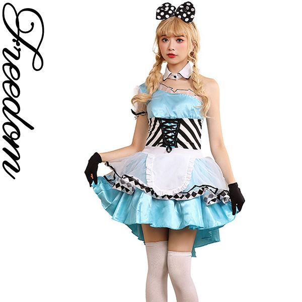 不思議の国のアリス アリス メイド コスプレ コスチューム 衣装 エプロン メイド服 キャラ ゴスロリ ロリータ アイドル 制服 ハロウィン パーティー 仮装 インスタ 撮影可愛い髪飾り＆ワンショル