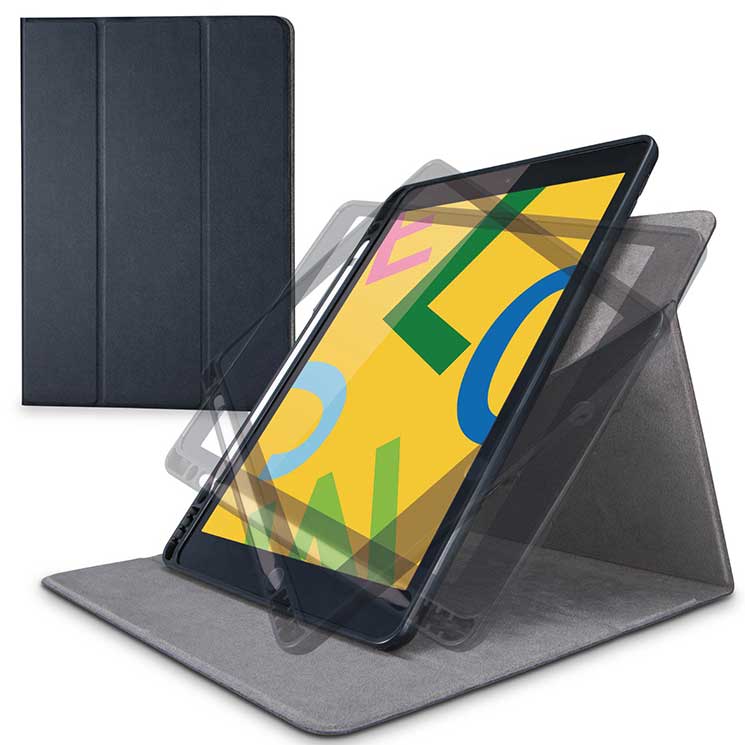 iPad ケース 第9世代 第7世代 第8世代 10.2 対応 フラップ TPU 360度回転 ApplePencil 収納 スリープ ペンスタンド ブラック TB-A19RSA360BK