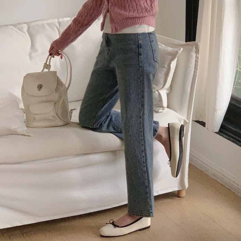 [tje0477] 韓国ファッションストレート9部デニムパンツ