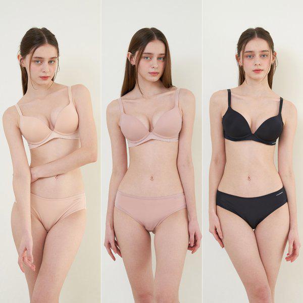 [Wonderbra] フルカップ ベーシック ノンワイヤー ブラパンティ 6種セット ベージュ+グレーピンク+ブラック WBW4M262728_T