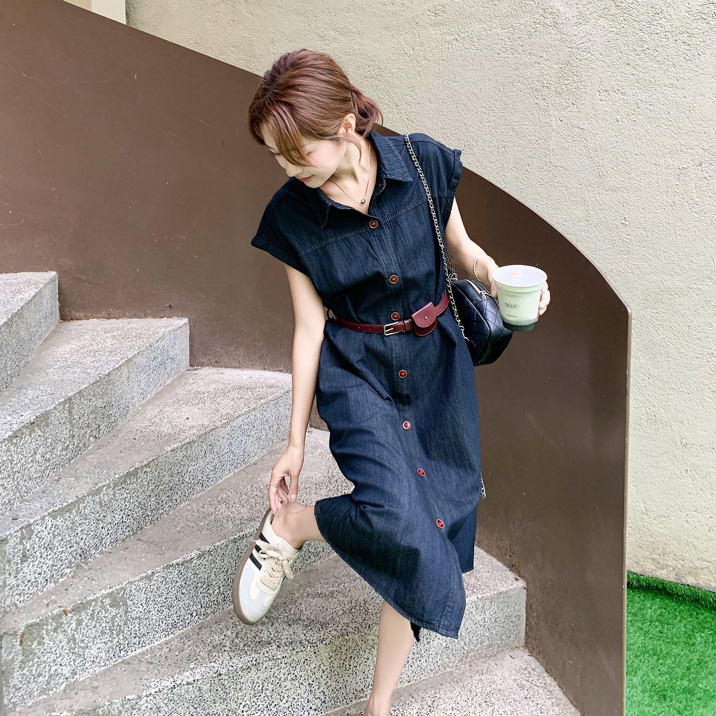 2025新作 おしゃれ シンプル デニム ワンピース 着痩せ ブルー 大きいサイズ ロングワンピース かわいい シンプル お出かけ