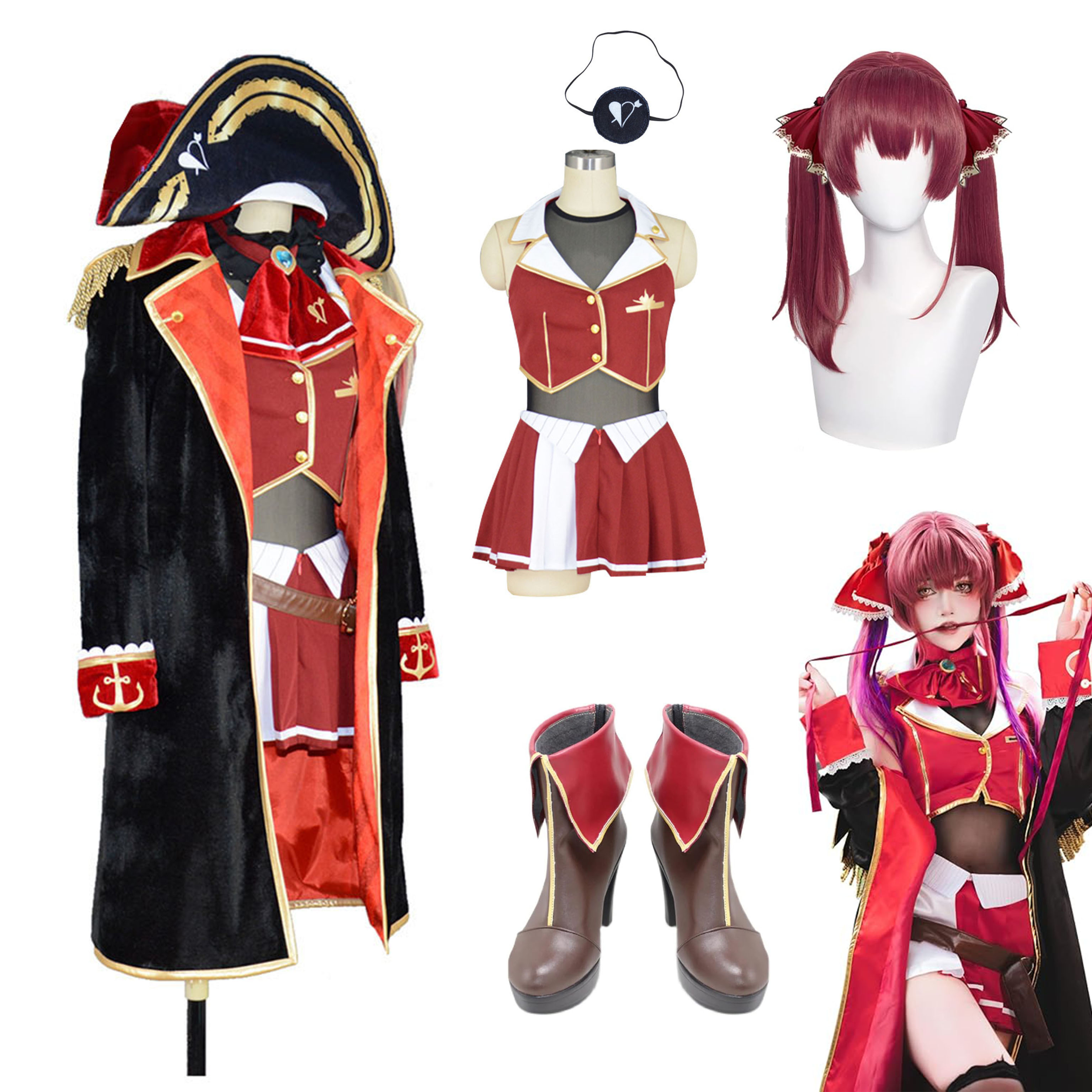 【全シリーズ発売中】 【値引き中】靴 ウィッグ コスプレ衣装 文学際 学園祭 ハロウィン 制服 船長 まりん ほうしょう 海賊 マリン 宝鐘 社長服 ほうしょうまりん 衣装 コスプレ 宝鐘マリン ホロ