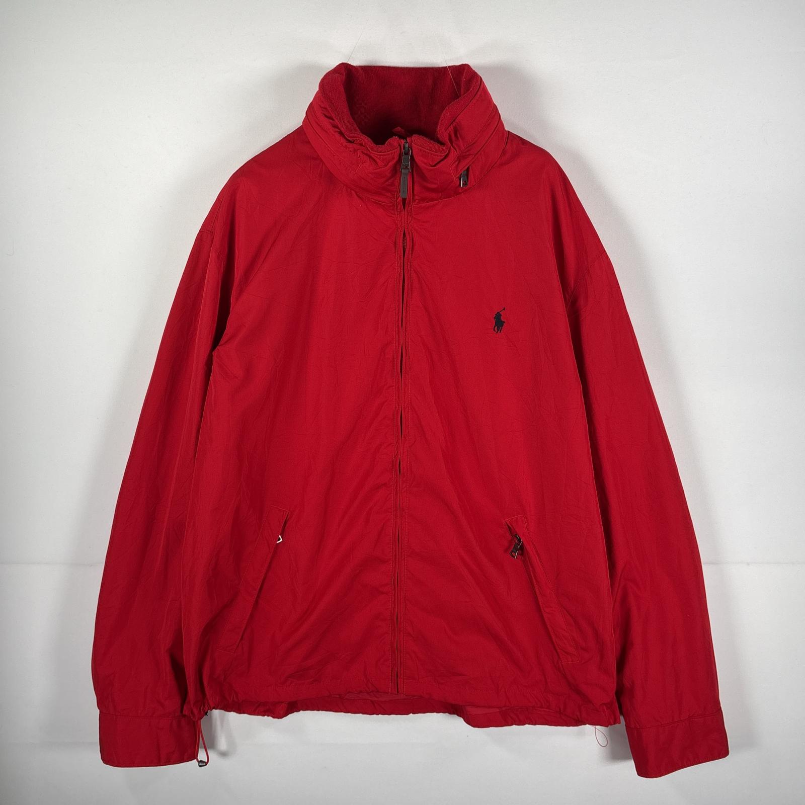 古着 90s/90年代 ポロバイラルフローレン Polo by Ralph Lauren ナイロンジャケット ワンポイント刺繍 フード付き XL レッド メンズ