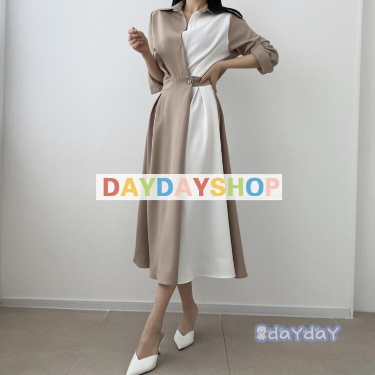 シャツワンピース ワンピース レディース 半袖 夏 きれいめ バイカラー 秋 春 長袖 ワンピース 上品 オシャレ 体型カバー ロング丈 ロングワンピース