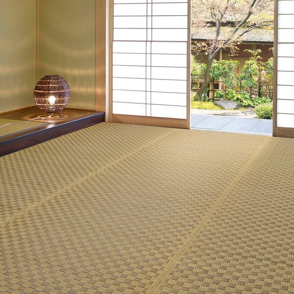 81950245 市松柄 い草カーペット 若月 本間4.5畳 286×286 ブラウン メーカー直送