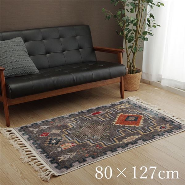 手織り風 ラグマット/絨毯 (キリム柄 約80×127cm 1畳 グレー) トルコ製 折りたたみ ホットカーペット対応 『ウルファ』