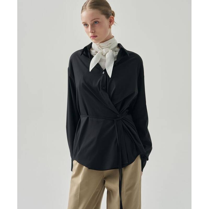 DRAWFIT WOMEN シワになりにくいサイドボタンラップシャツ [BLACK] DFWMSH6104BK 372732