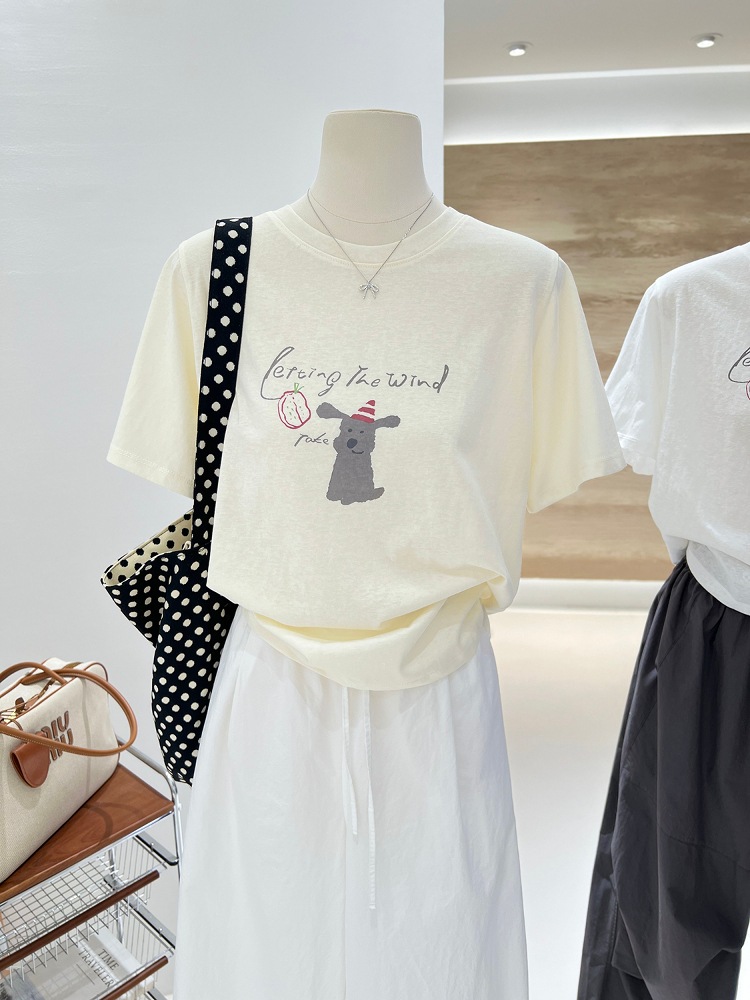 【1点ご購入 で10点プレゼントいたします】純綿韓国系ワイルドカートゥーン子犬ゆったりスリム半袖タイツTシャツブラウスブラウス