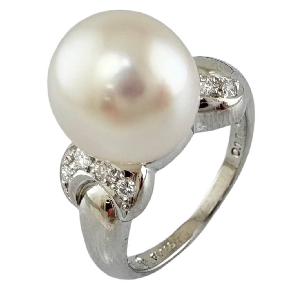 月 リング 指輪 10.5号 Pt900プラチナ アコヤパール ダイヤモンド 0.11ct 中古 美品 56,760円