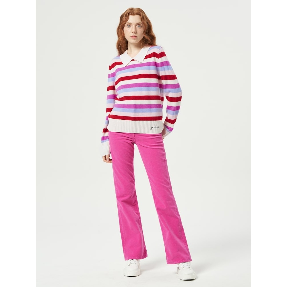 GANNI スムージングコーデュロイアイリーハイパンツプチ-ライトピンク QN4121R11Y