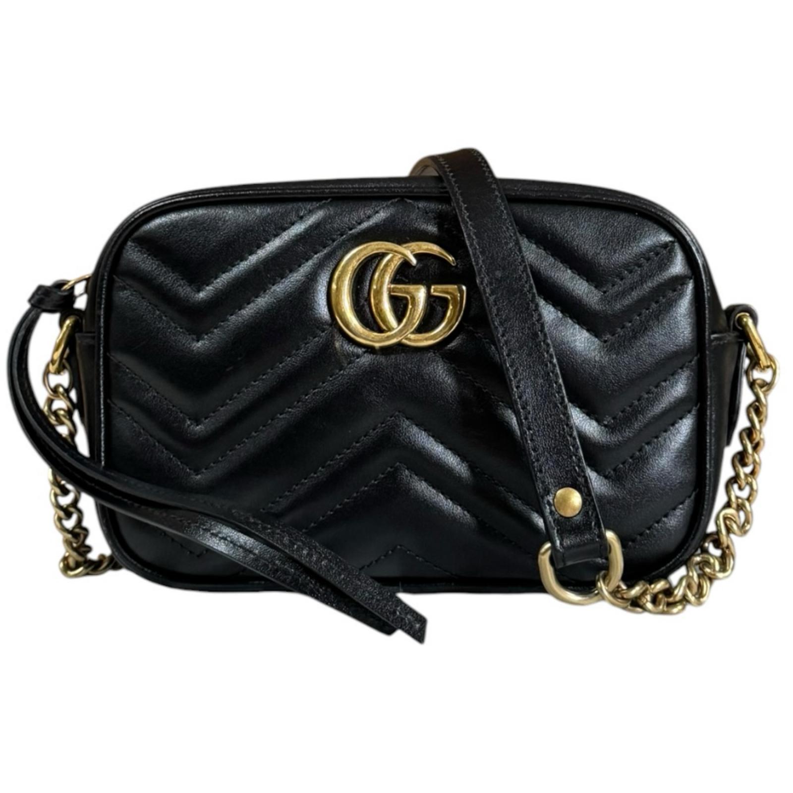 グッチ ミニ カメラバッグ GGマーモント ショルダーバッグ レザー 448065 ブラック GUCCI 中古