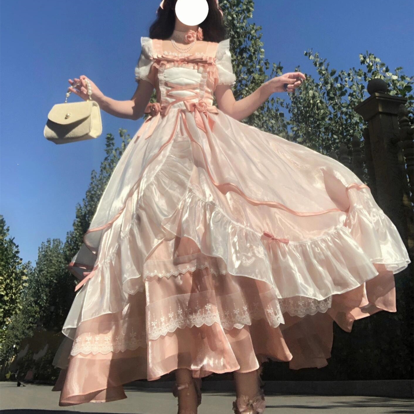 うわービッグスカートロリータビッグウェディングフライトダイアリーロリータドレスピンク成人式誕生日ドレス