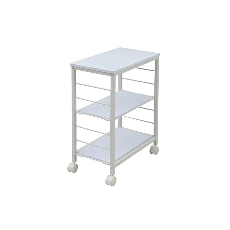 【即納】山善 キッチンワゴン 幅30奥行50高さ70cm 3段 棚板高さ調節可能 取っ手 ストッパー付きキャスター 手入れしやすい天板 組立品 ホワイト/アイボリー MMG-7030C(WH/IV