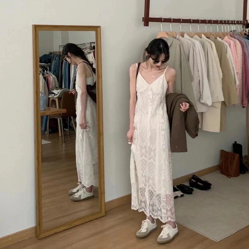 人気ワンピースドレス サスペンダー ワンピース フリルレース キャミワンピース リゾートスカートワンピース 大きめサイズ