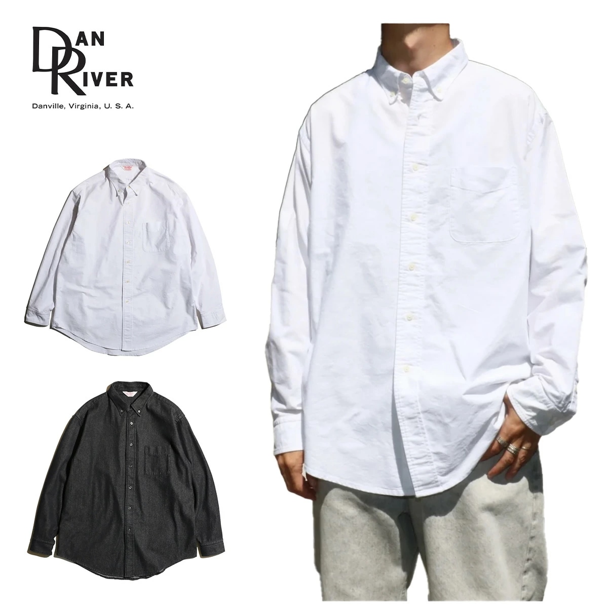 DAN RIVER 80S BD SHIRTS 長袖 ボタンダウンシャツ 襟 コットン ユニセックス メンズ ブラック ホワイト dr23f001 2024 SS 春夏 正規品