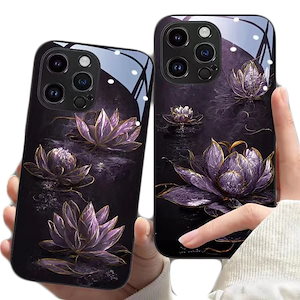 蓮の花模様 スマホケース iphone14ケース レトロ 強化ガラス 携帯電話ケース iphone1311 保護ケース