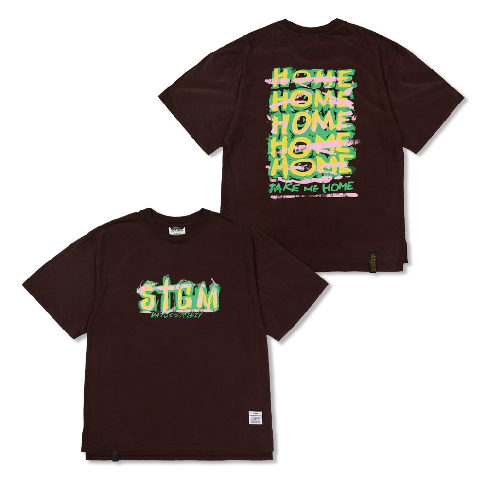 Home Vintage-Like Washed Oversized Short Sleeves T-Shirts Brown