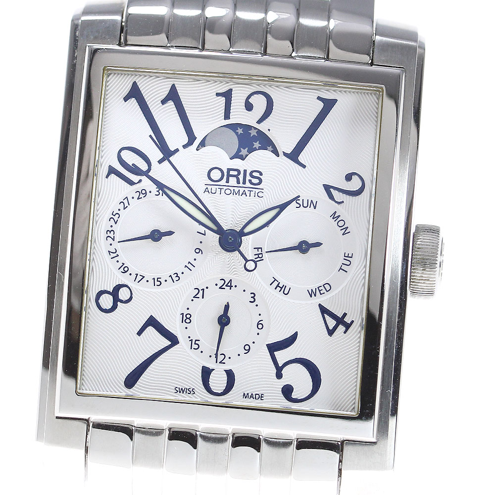 オリス ORIS 7658 レクタンギュラー ムーンフェイズ 自動巻き メンズ 美品 _849403【中古】