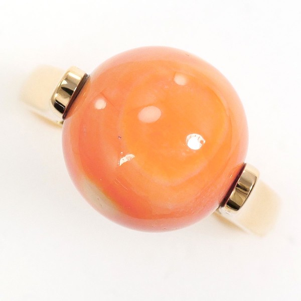 K18 18金 YG イエローゴールド リング 指輪 10号 サンゴ ジュエリー 中古