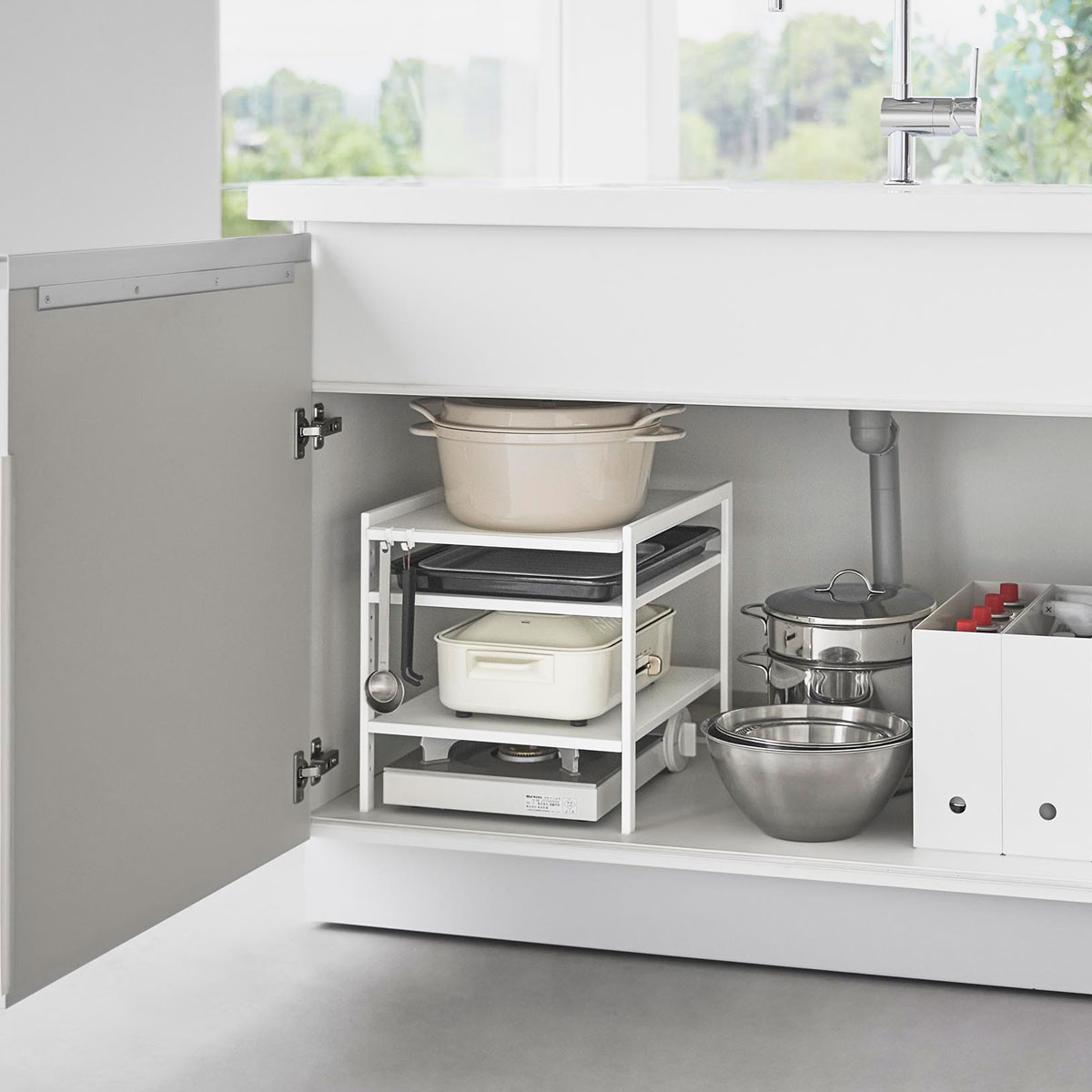 シンク下キッチンラック 山崎実業 tower タワー 高さ調節シンク下ラック 3段 ホワイト