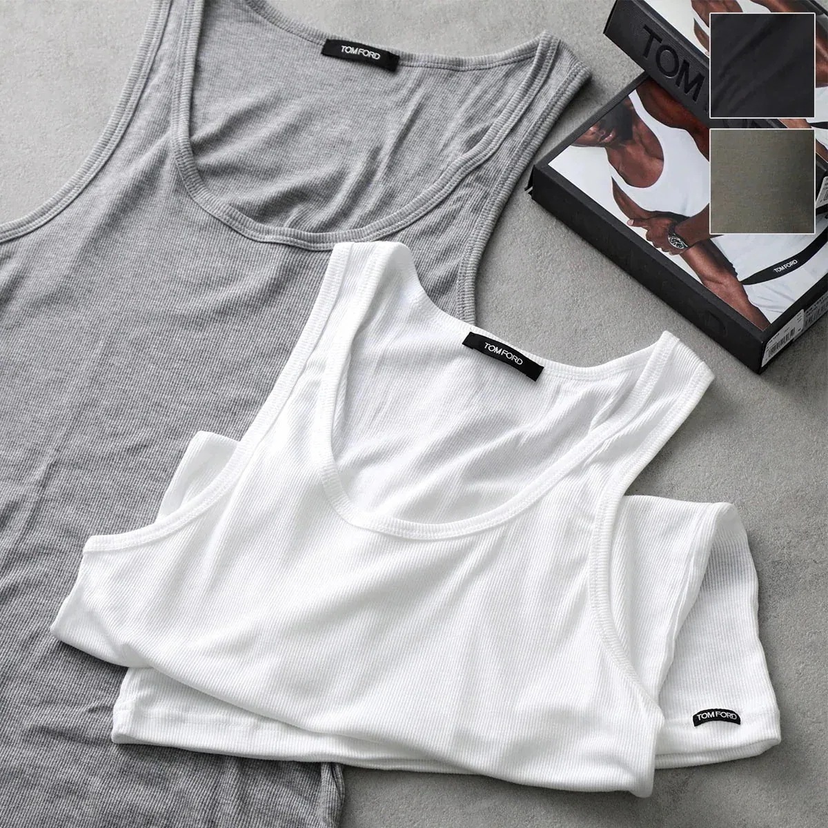 TOM FORD トムフォード アンダーウェア T4D10 121 メンズ タンクトップ ノースリーブ ロゴタグ Uネック リブ ストレッチ カラー4色