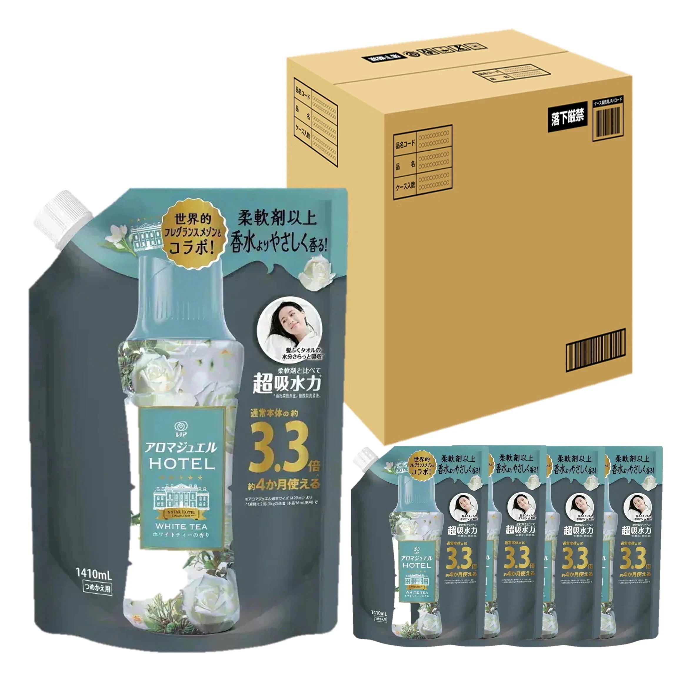 【1箱】レノア アロマジュエル 香りづけビーズ ホワイトティーの香り つめかえ 超特大 1410ML×5個