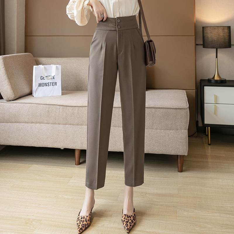ボトムス パンツ ストレートパンツ レディース 個性的 クロップド丈 ハイウエスト 大人可愛い シンプル カジュアル おしゃれ 無地 黒 茶色 グレー S M L XL 春 夏 秋 冬 オールシーズン