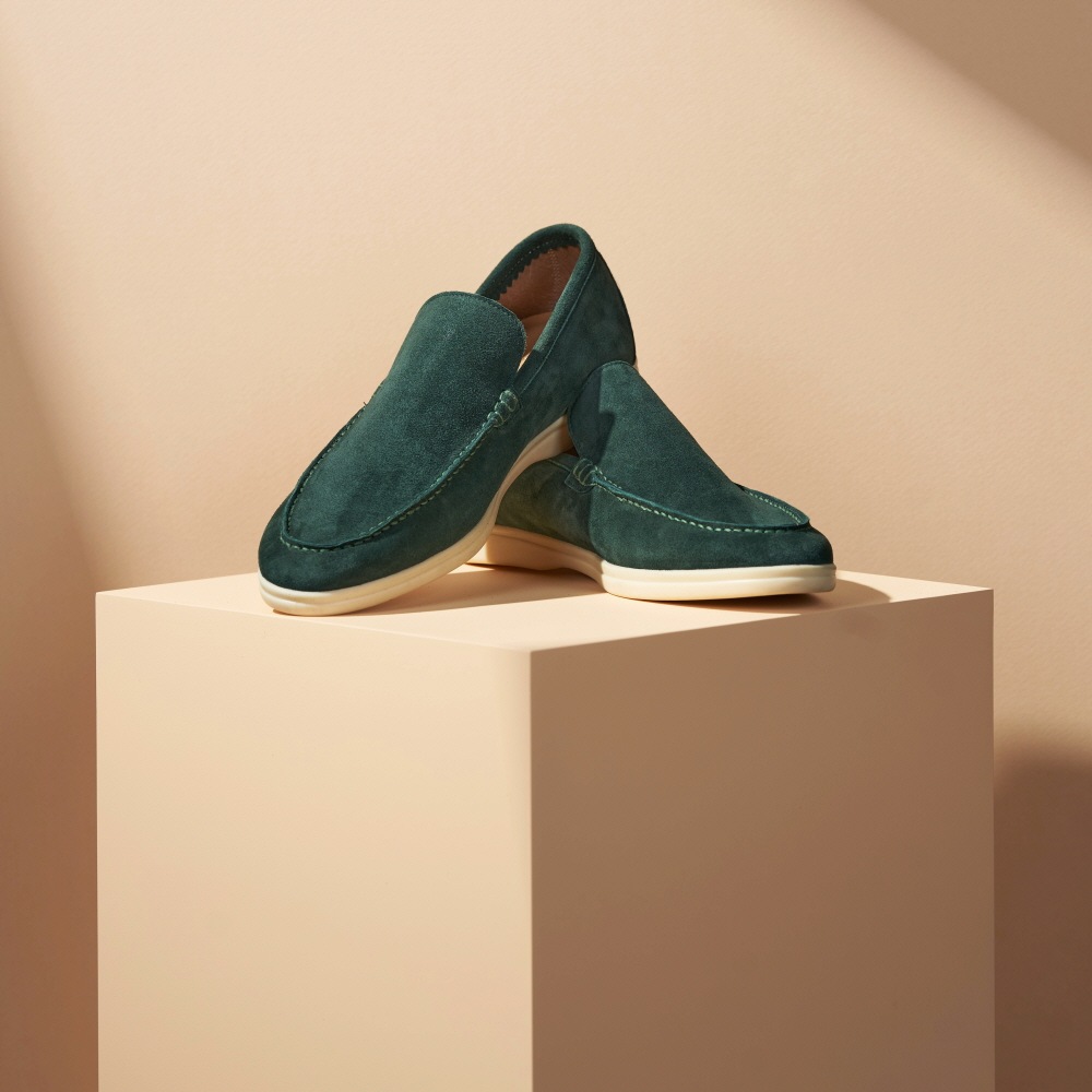 手作りローファー男女共用スエード羊革手作り靴 グリーン.