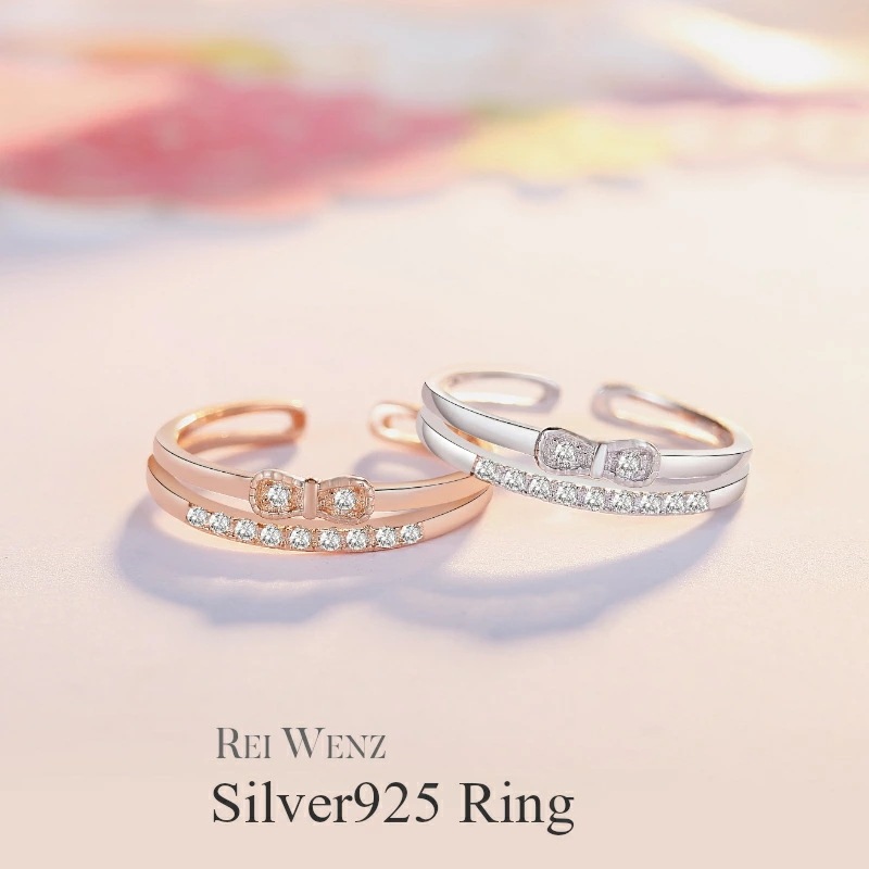 【高品質Silver925】指輪 リング レディース Silver925 シルバー ピンクゴールド Silver925 リボン プラチナ仕上げ CZダイヤモンド フォークリング ジルコニア プレゼ