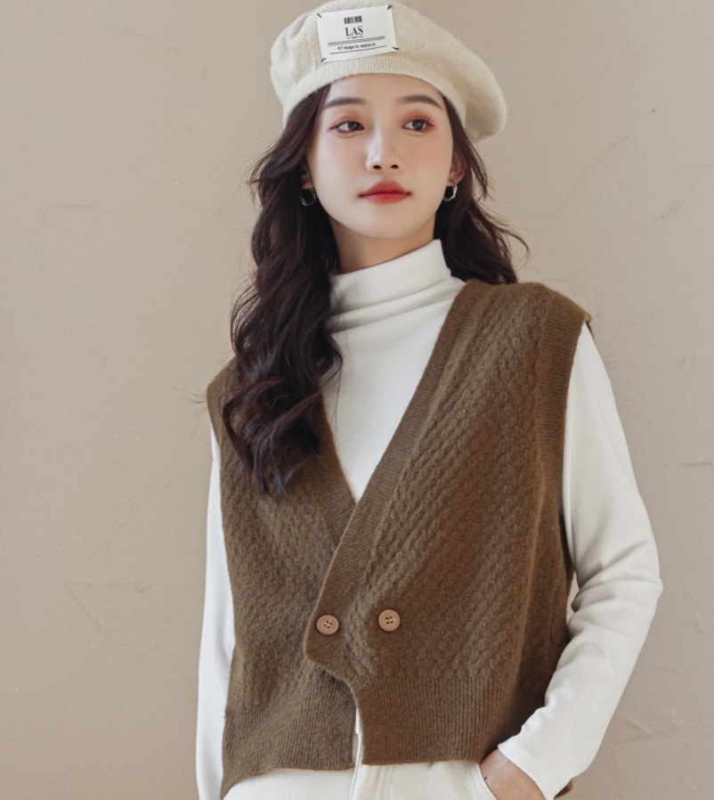 トップス デート モテアイテム ベスト レイヤード ノースリーブ Vネック ウール 可愛い きれいめ 上品 おしゃれ かっこいい 可愛い ラブリー キュート ガーリー クール モード系