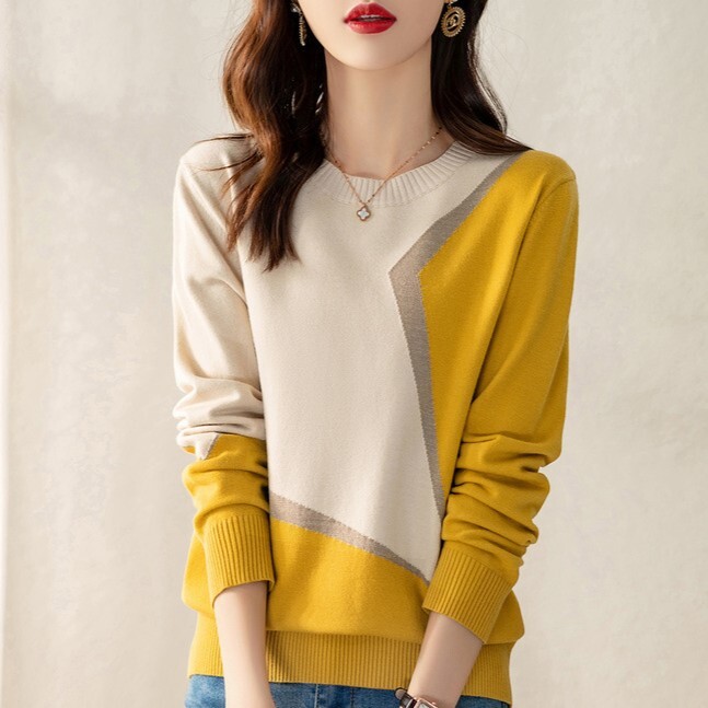 トップス ニットソー セーター 袖あり 長袖 切り替えデザイン ニット かわいい 可愛い カジュアル 上品 おしゃれ お洒落 可愛い 女子 こなれ感 ラフ キュート エレガント 秋