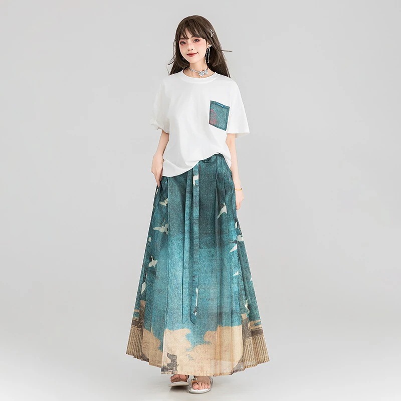 瑞和土新中国風ロング馬面スカート新明製漢服スーツハイウエストプリーツスカート