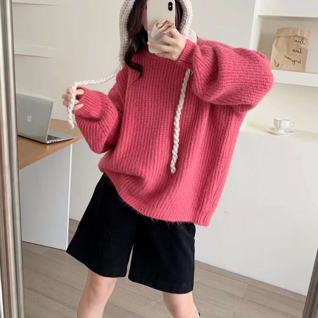 韓国風レイジーピンクルーズプルオーバー初恋ピンクセーター女性用5秋冬スタイルカシミアトップ