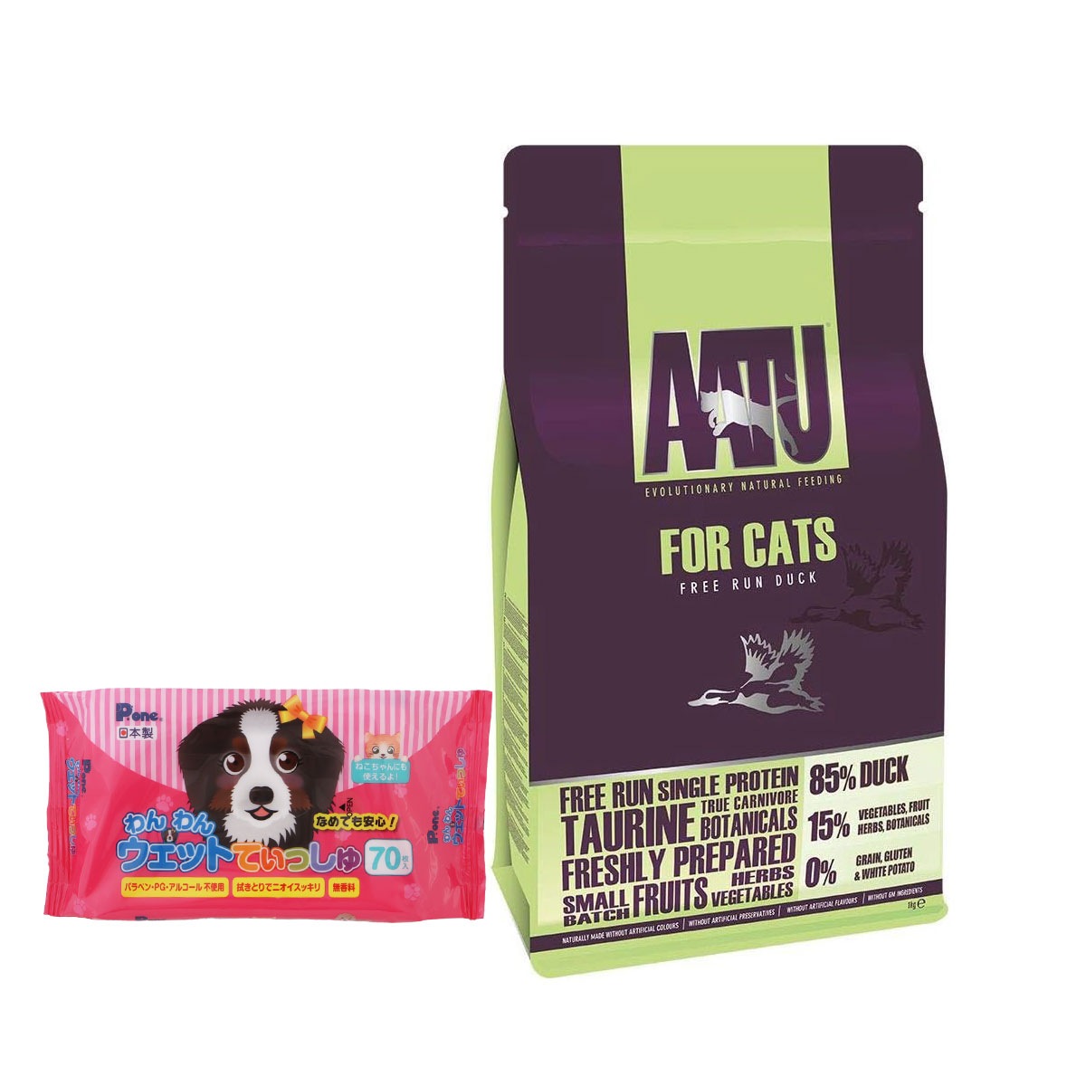 キャットフード ダック 1kg【わんわんウエットてぃっしゅ1個付き】