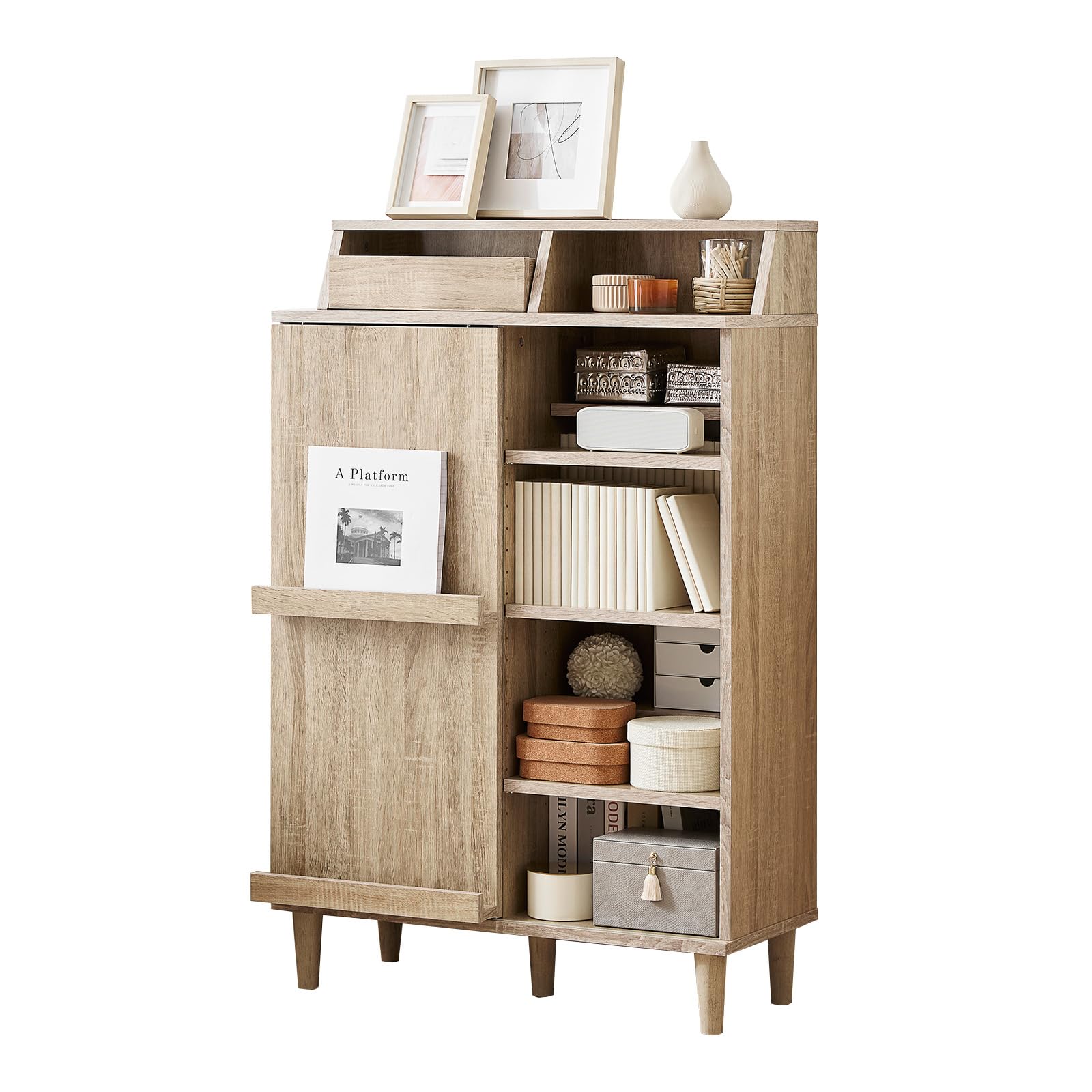 本棚 収納棚 コミック収納 扉付き ディスプレイラック 飾り棚 絵本棚 おしゃれ 木製 シェルフ ラック 幅75cm オーク 11,570円