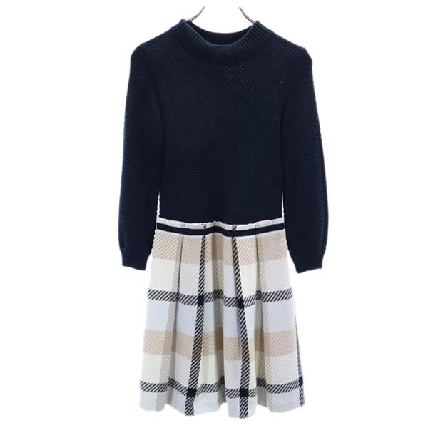 三陽商会 長袖 ニット ワンピース 36 ネイビー系 サイドジップ レディース