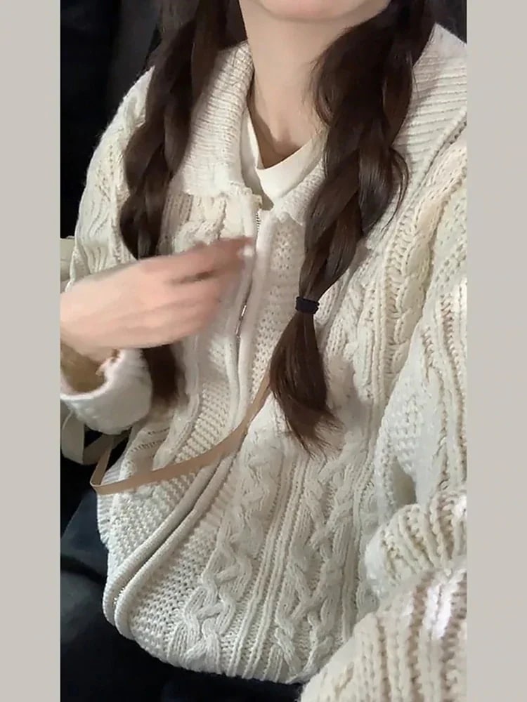 【急速出荷!】レトロツイストジップジャンパージャケット女性2024しい本の緩いニットカーディガントップス今日は30パーセント