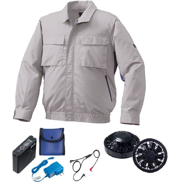 KU91910 空調服 綿ポリ混紡 脇下マチ付2 FAN2200B/LISUPER1 銀x青 LL